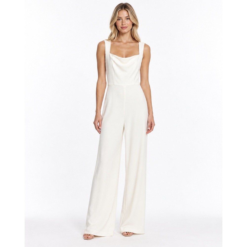 Lulus Jumpsuit Women Size S White Excellent Cowl Neck Wide Leg Sleeveless